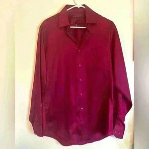Geoffrey Beene wine fitted sateen wrinkle free dress shirt size 15 1/2 34-35